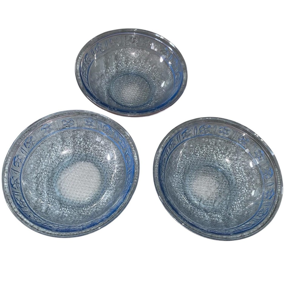 Set of 3 fire king anchor hocking Blue Phibe Dessert Bowls Vintage